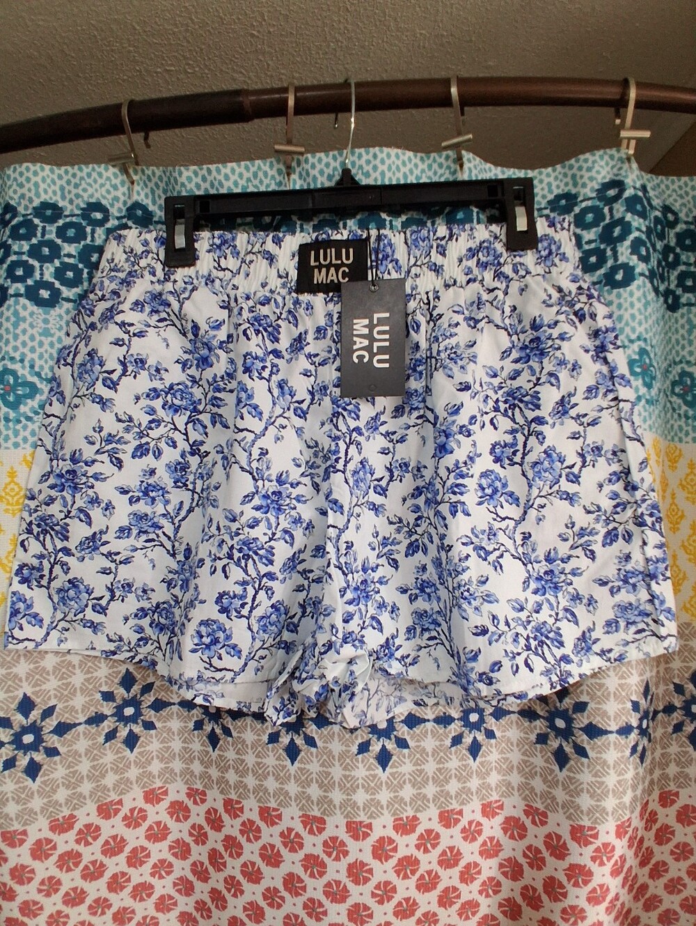 Lulu Mac Women's Blue Floral Elastic-Waist Boxer Shorts